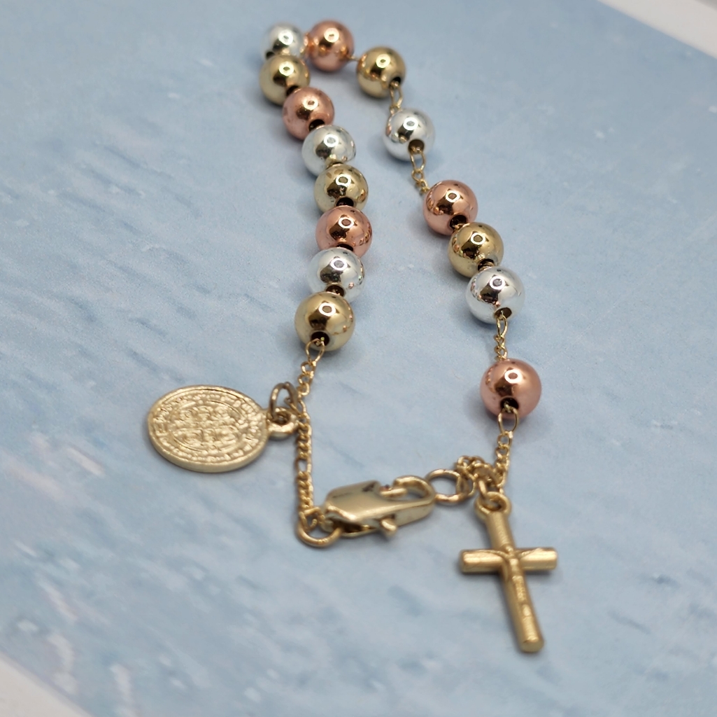 Bracelet Rosary Style Saint Benedict Gold-Plated 10$